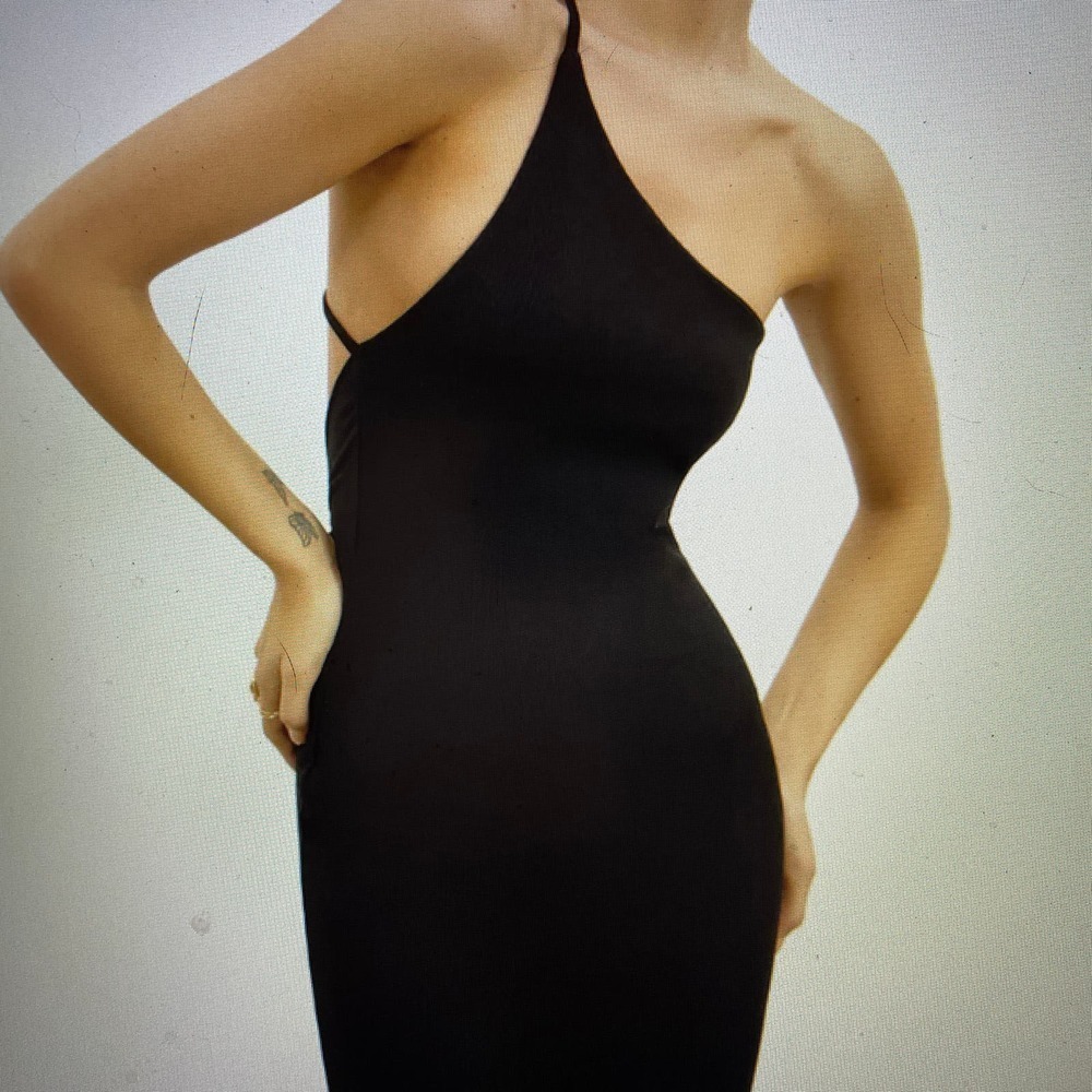 Midi Dress Asymmetrical Bodycon Strap Backless Ruch detail Size Small or 4